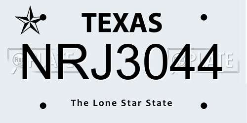 NRJ3044 Texas License Plate