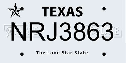 NRJ3863 Texas License Plate