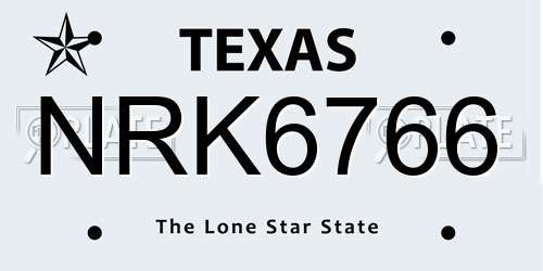 NRK6766 Texas License Plate