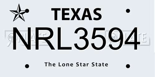 NRL3594 Texas License Plate