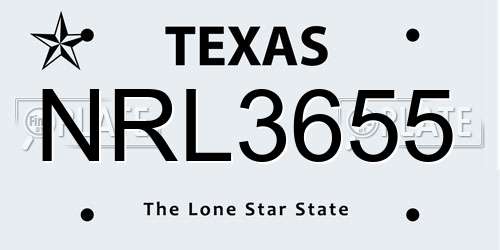 NRL3655 Texas License Plate