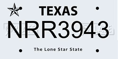 NRR3943 Texas License Plate