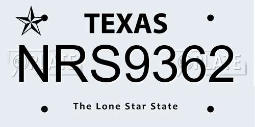 NRS9362 Texas License Plate
