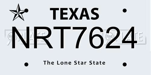 NRT7624 Texas License Plate