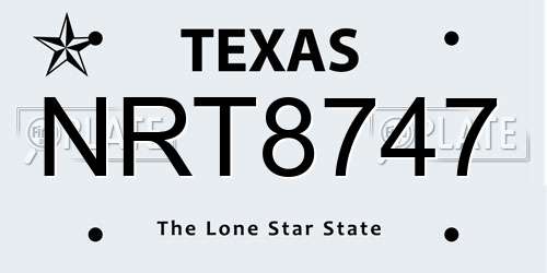 NRT8747 Texas License Plate