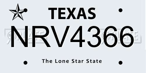 NRV4366 Texas License Plate