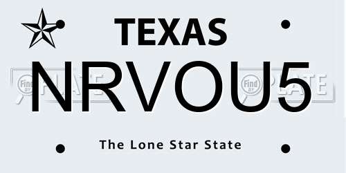 NRVOU5 Texas License Plate