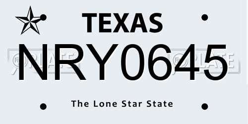 NRY0645 Texas License Plate