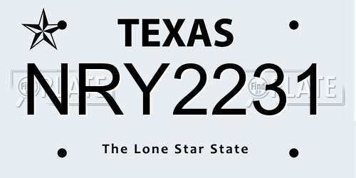 NRY2231 Texas License Plate