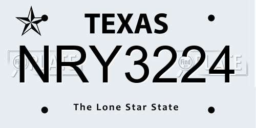 NRY3224 Texas License Plate