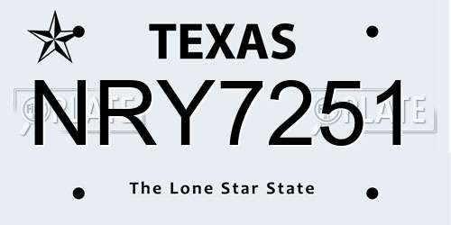 NRY7251 Texas License Plate