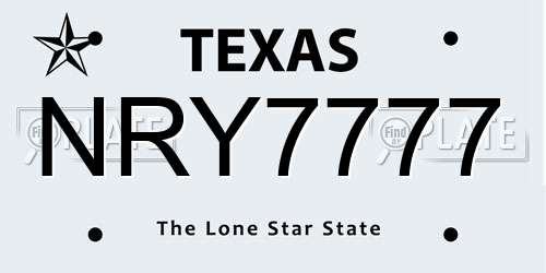 NRY7777 Texas License Plate