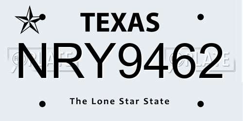 NRY9462 Texas License Plate