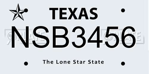 NSB3456 Texas License Plate