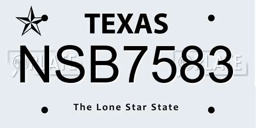 NSB7583 Texas License Plate