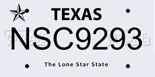 NSC9293 Texas License Plate