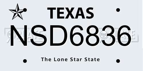NSD6836 Texas License Plate