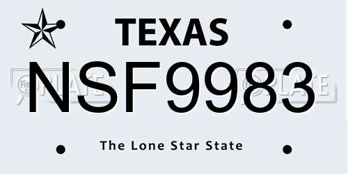 NSF9983 Texas License Plate