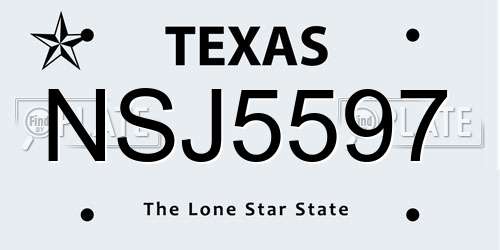 NSJ5597 Texas License Plate