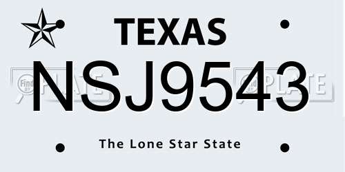 NSJ9543 Texas License Plate