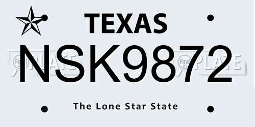 NSK9872 Texas License Plate