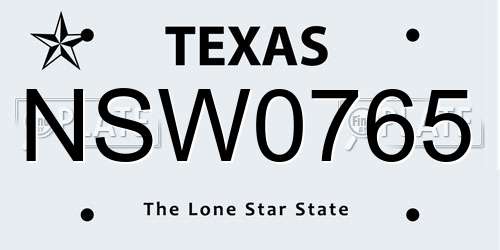 NSW0765 Texas License Plate