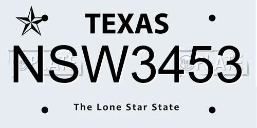 NSW3453 Texas License Plate