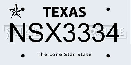 NSX3334 Texas License Plate