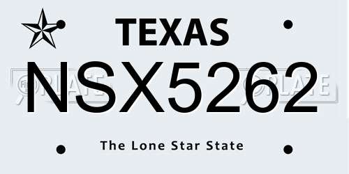 NSX5262 Texas License Plate