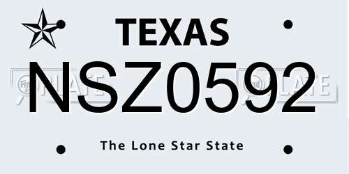 NSZ0592 Texas License Plate