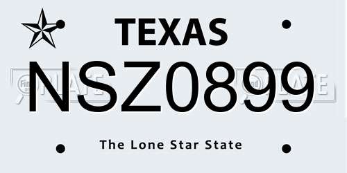 NSZ0899 Texas License Plate