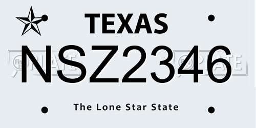 NSZ2346 Texas License Plate