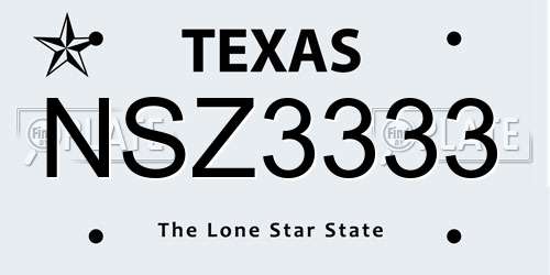 NSZ3333 Texas License Plate
