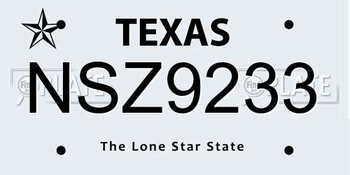 NSZ9233 Texas License Plate