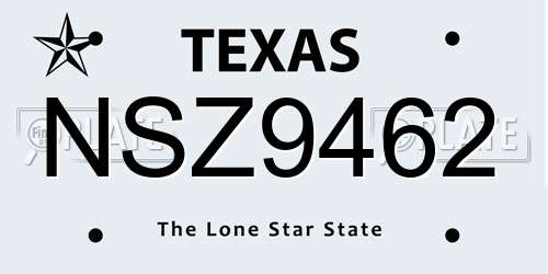 NSZ9462 Texas License Plate