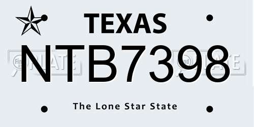 NTB7398 Texas License Plate