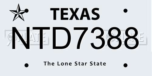 NTD7388 Texas License Plate