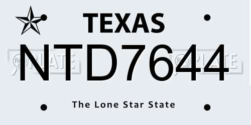 NTD7644 Texas License Plate