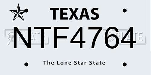 NTF4764 Texas License Plate
