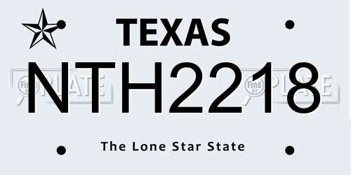 NTH2218 Texas License Plate