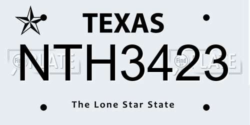 NTH3423 Texas License Plate