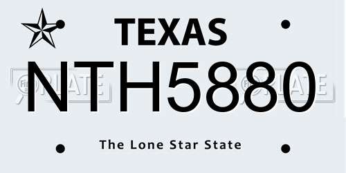 NTH5880 Texas License Plate