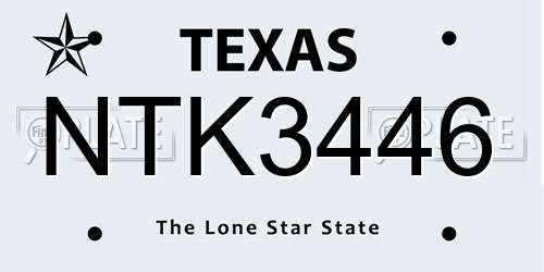NTK3446 Texas License Plate