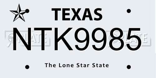 NTK9985 Texas License Plate