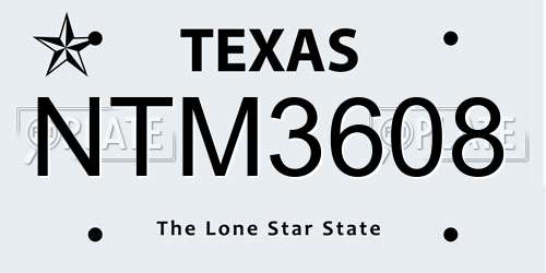 NTM3608 Texas License Plate
