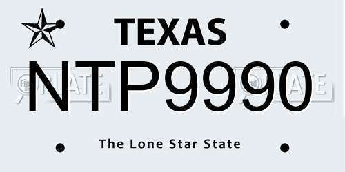 NTP9990 Texas License Plate
