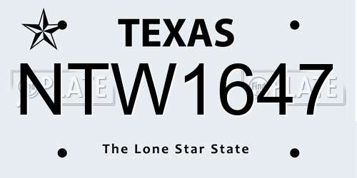 NTW1647 Texas License Plate