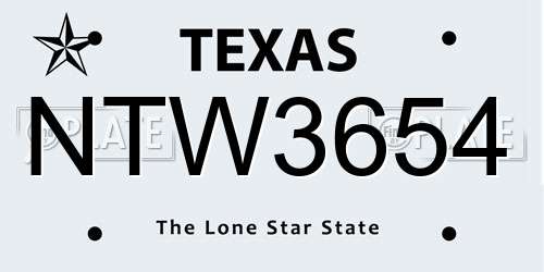 NTW3654 Texas License Plate