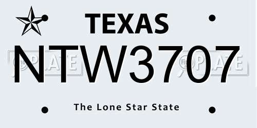 NTW3707 Texas License Plate