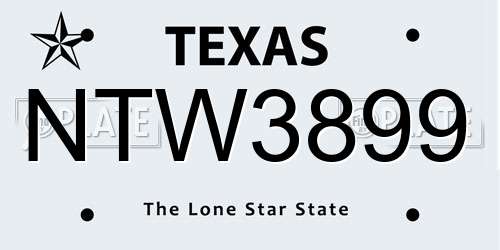 NTW3899 Texas License Plate